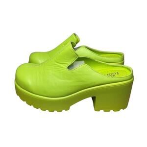 Koi Kiwi Slip On Chunky Mules Women's Size 7 Neon Green Leather Clog Platform